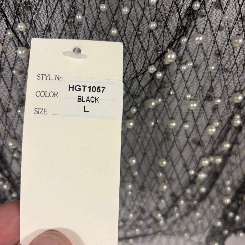 Hot & Delicious Black Mesh Pearl Rhinestone Tank Top HGT1057 Large NWT - Picture 5 of 10